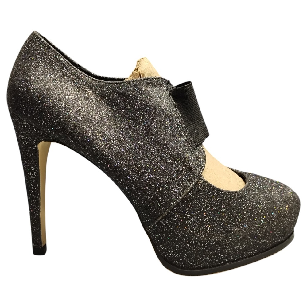 City Streets Stiletto Heels Women's Size 9M Black Glitter Elastic Band Slip On